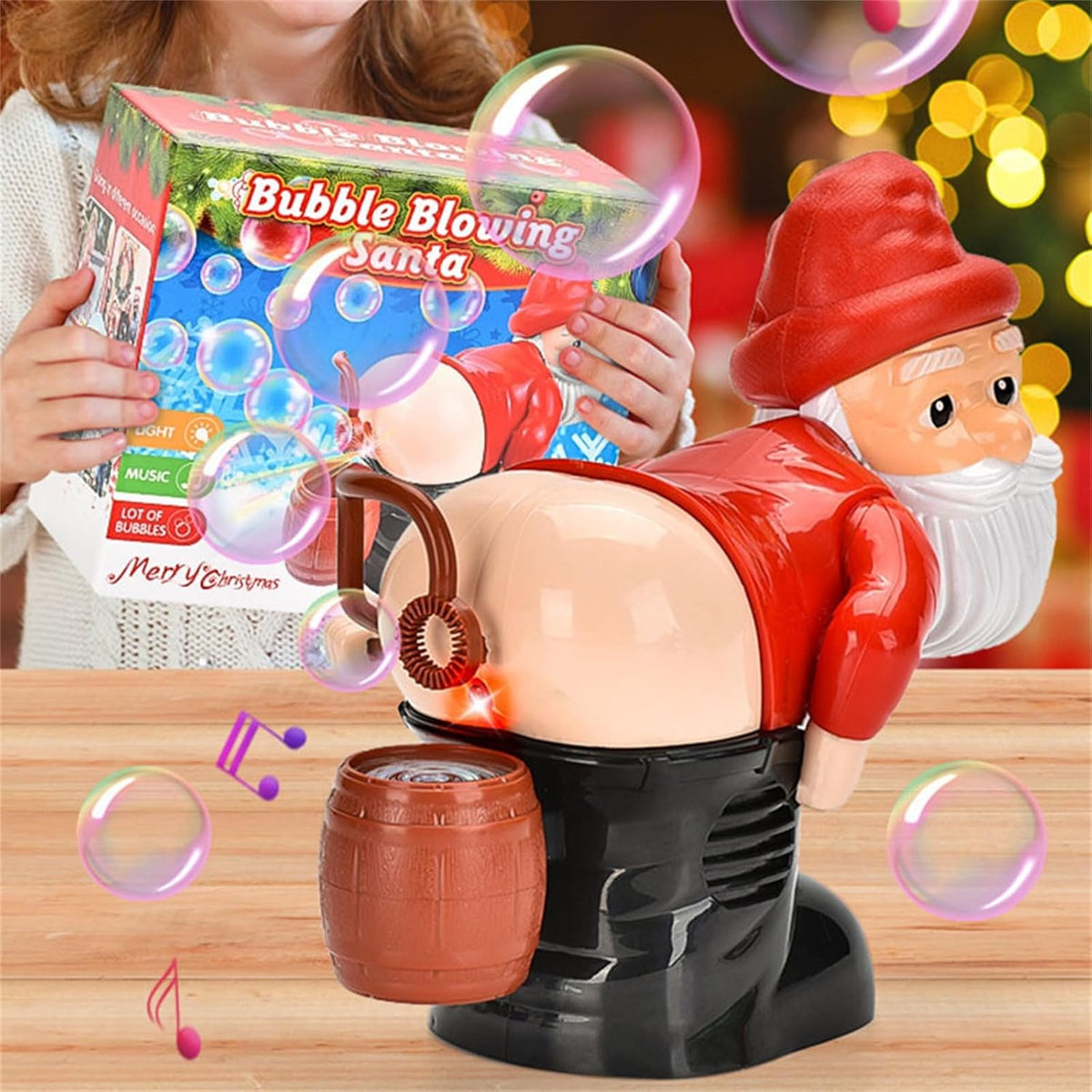 Bubble Blowing Santa - Fart Bubble Machine with Flashing Lights & Music Gift