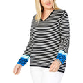 Tommy Hilfiger Womens Plus V Neck Striped Pullover Sweater Navy 0X