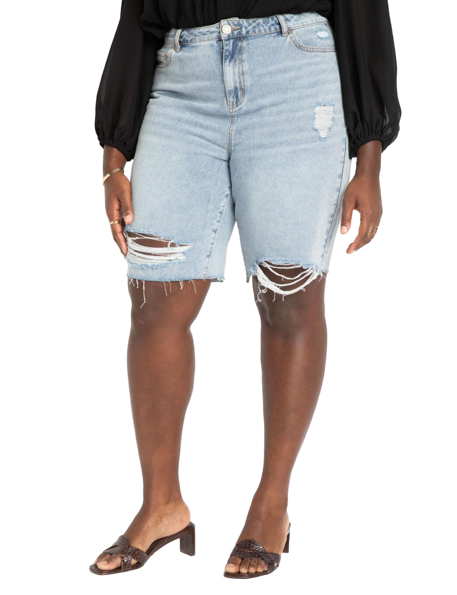 ELOQUII Women's Plus Size City Shorts - 22, Light Wash