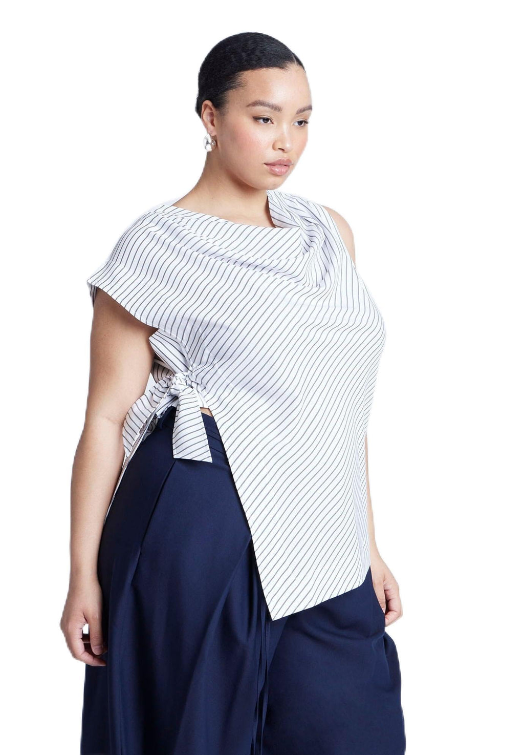 ELOQUII Women's Plus Size Asym Tie Top - 24, Black On Cream