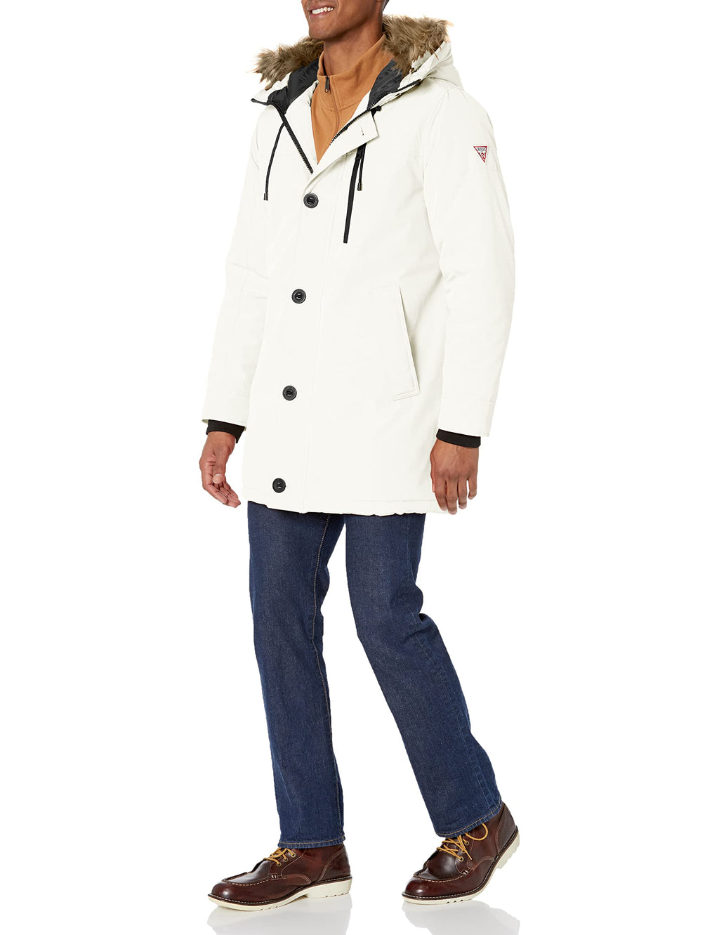 GUESS Men's Outerwear hooded,Winter White,Xlarge