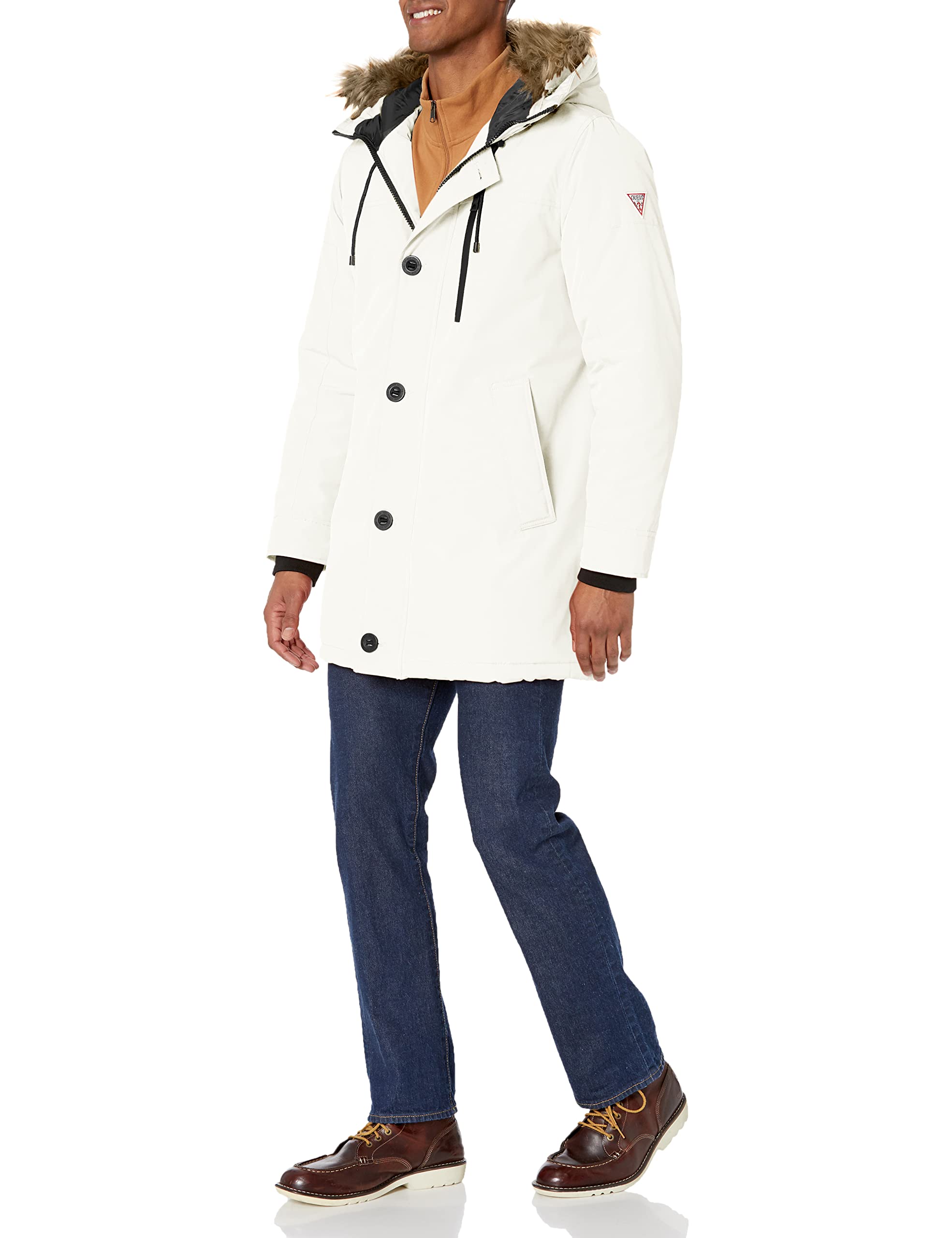 GUESS Men's Outerwear hooded,Winter White,Xlarge