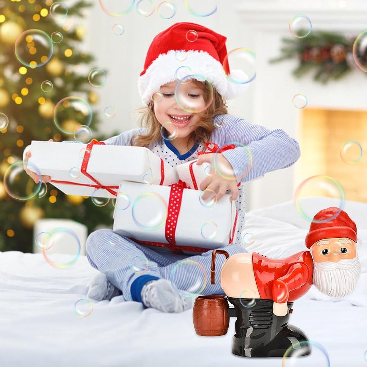 Bubble Blowing Santa - Fart Bubble Machine with Flashing Lights & Music Gift