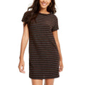 Rosie Harlow Womens Metallic Striped T-Shirt Dress Black M