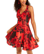 City Studio Womens Arcadia Cocktail Bow Fit & Flare Dress Red 1