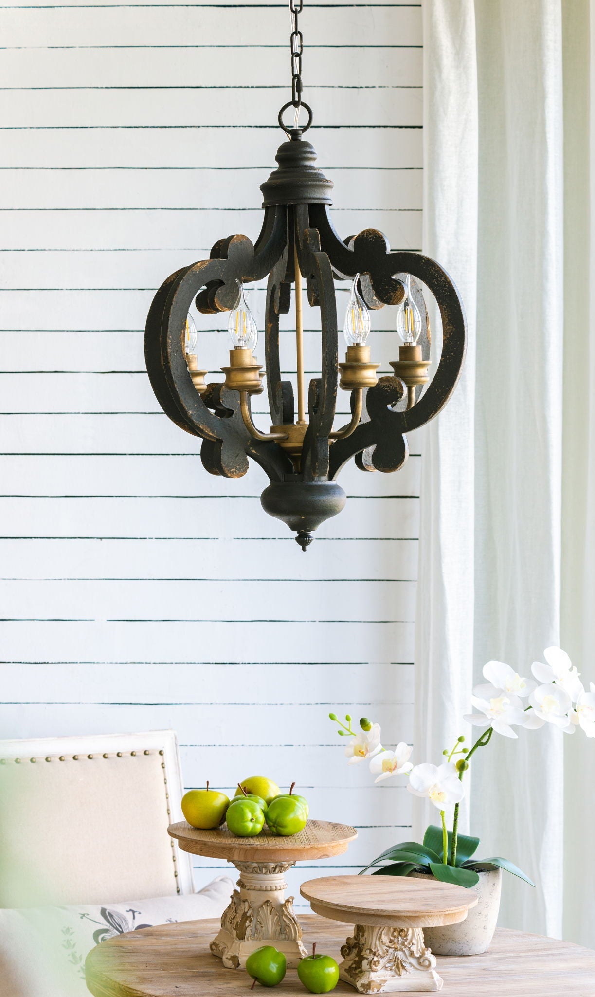 Farmhouse Chandelier, 6 Light Wood Chandelier Living Room Entryway