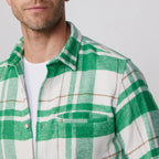 Slim Fit Flap Single Pocket Winter Plaid Lumberjack Shirt // White + Green