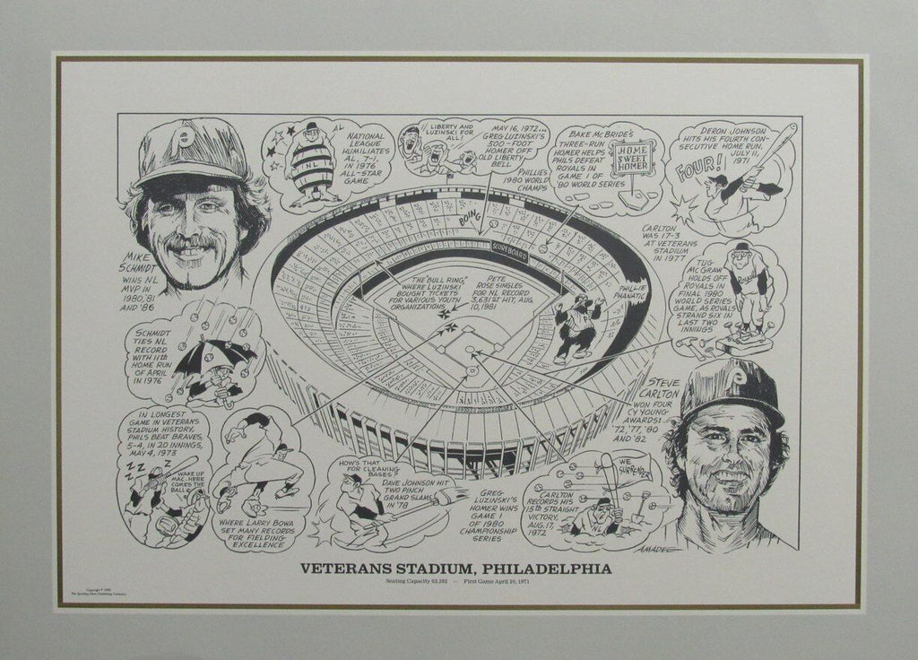 Veterans Stadium, Philadelphia 22x16 Lithograph w/ Mike Schmidt & Steve Carlton