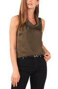 Vince Camuto Hammered Satin Sleeveless Cowl Neck Top in Light Olive, Size X-Small