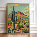 Vintage Postcard Style Desert Landscape Scene Art Print
