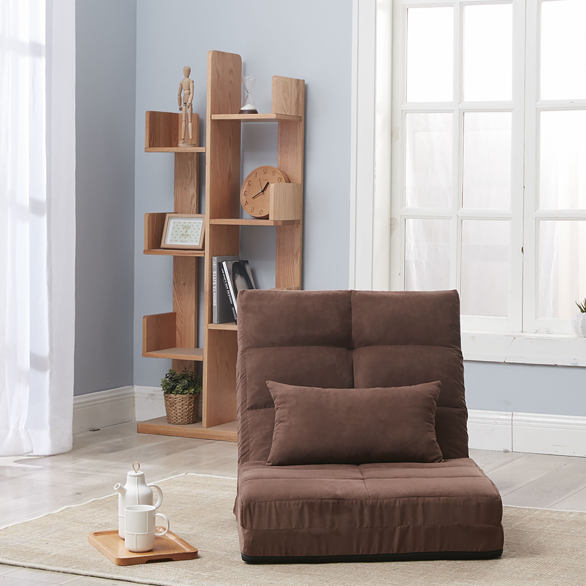 Modern Triple Fold Down Metal Frame Sofa Bed With 5 Reclining - Brown