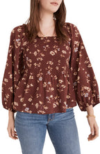 Madewell Lucie Smocked Square Neck Cotton Peplum Blouse in Dark Merlot, Size 16