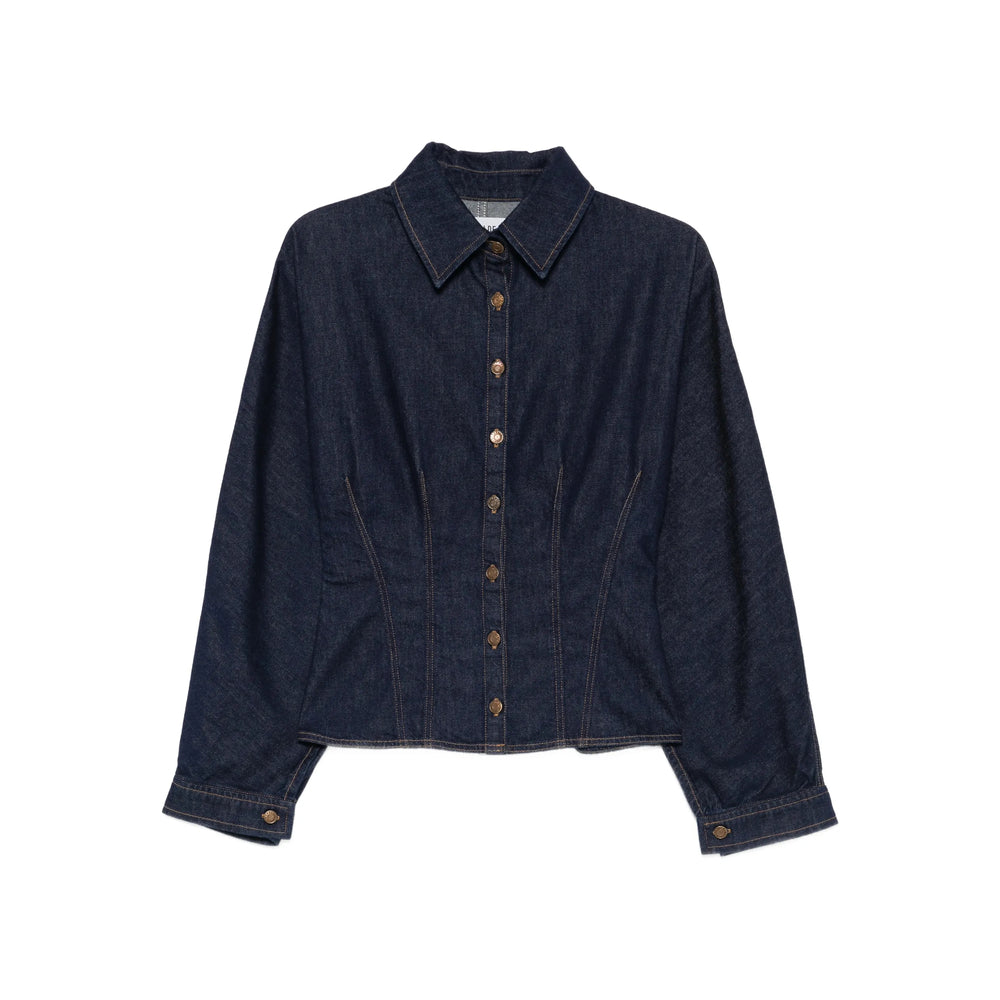 Blue Button Fastening Shirt With Point Collar