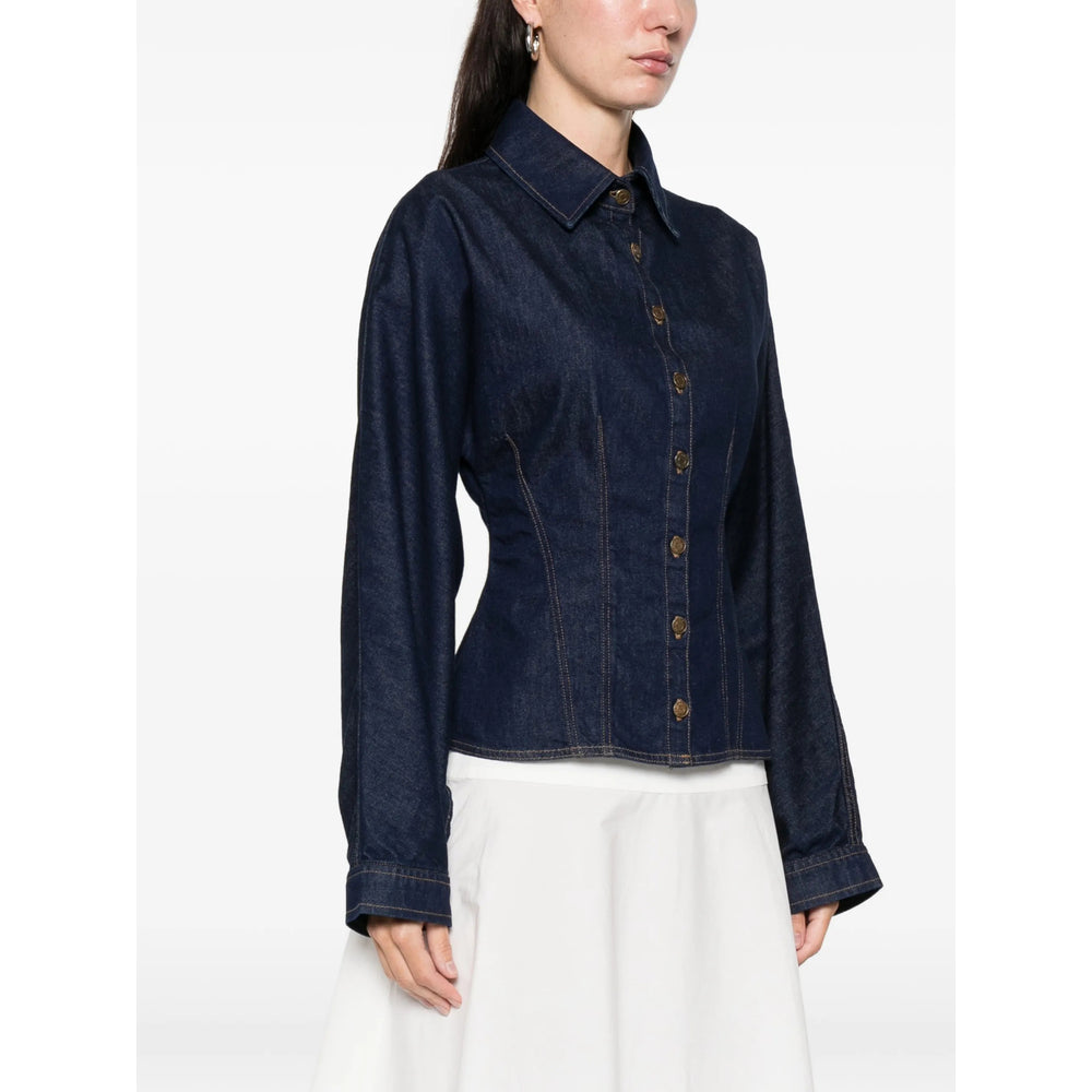 Blue Button Fastening Shirt With Point Collar