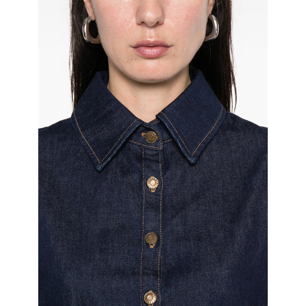 Blue Button Fastening Shirt With Point Collar