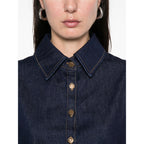 Blue Button Fastening Shirt With Point Collar