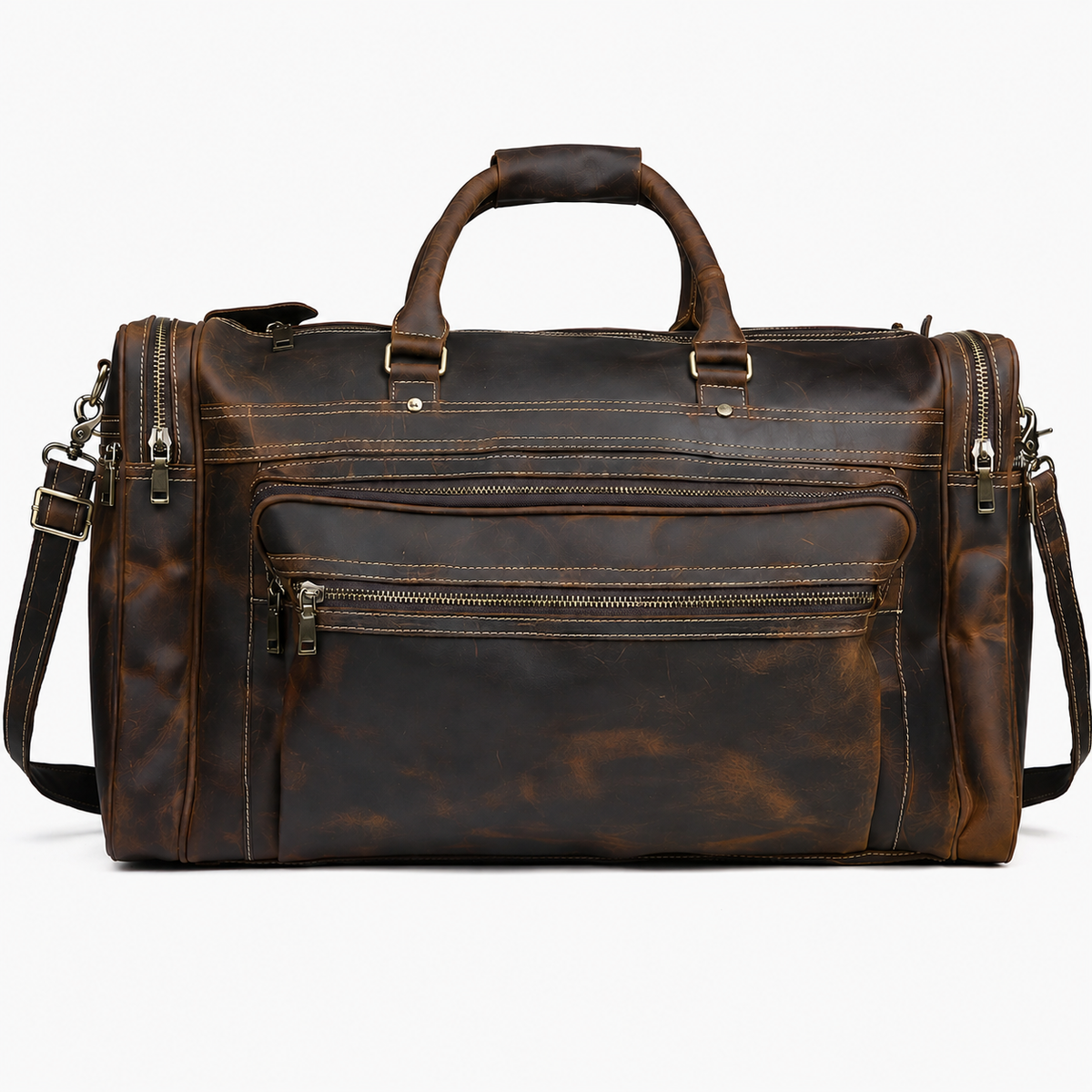 Rockcow Men's Handmade Full-Grain Leather Duffle, Premium Weekender