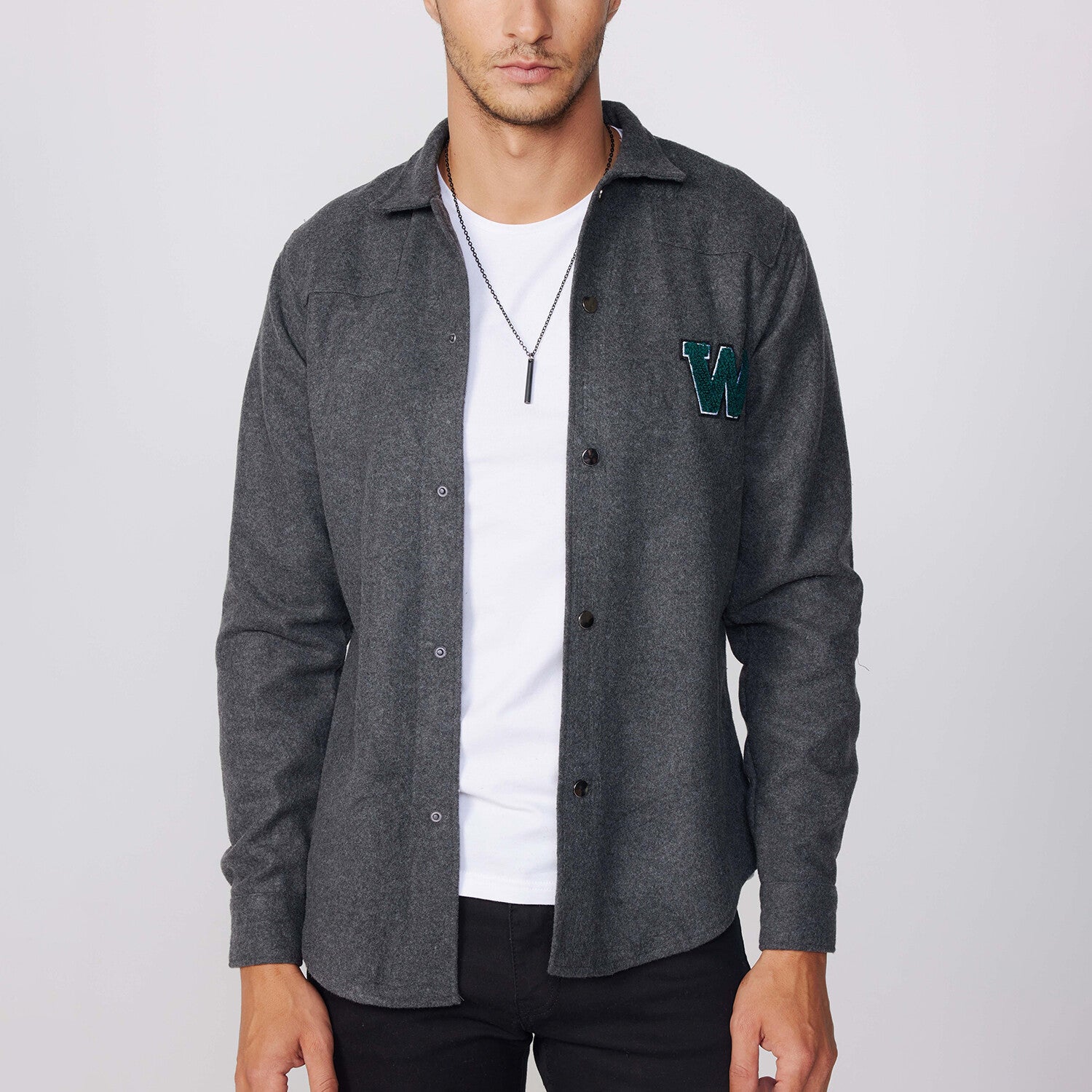 Slim Fit Stamped Snap Fasteners with Logo // Gray