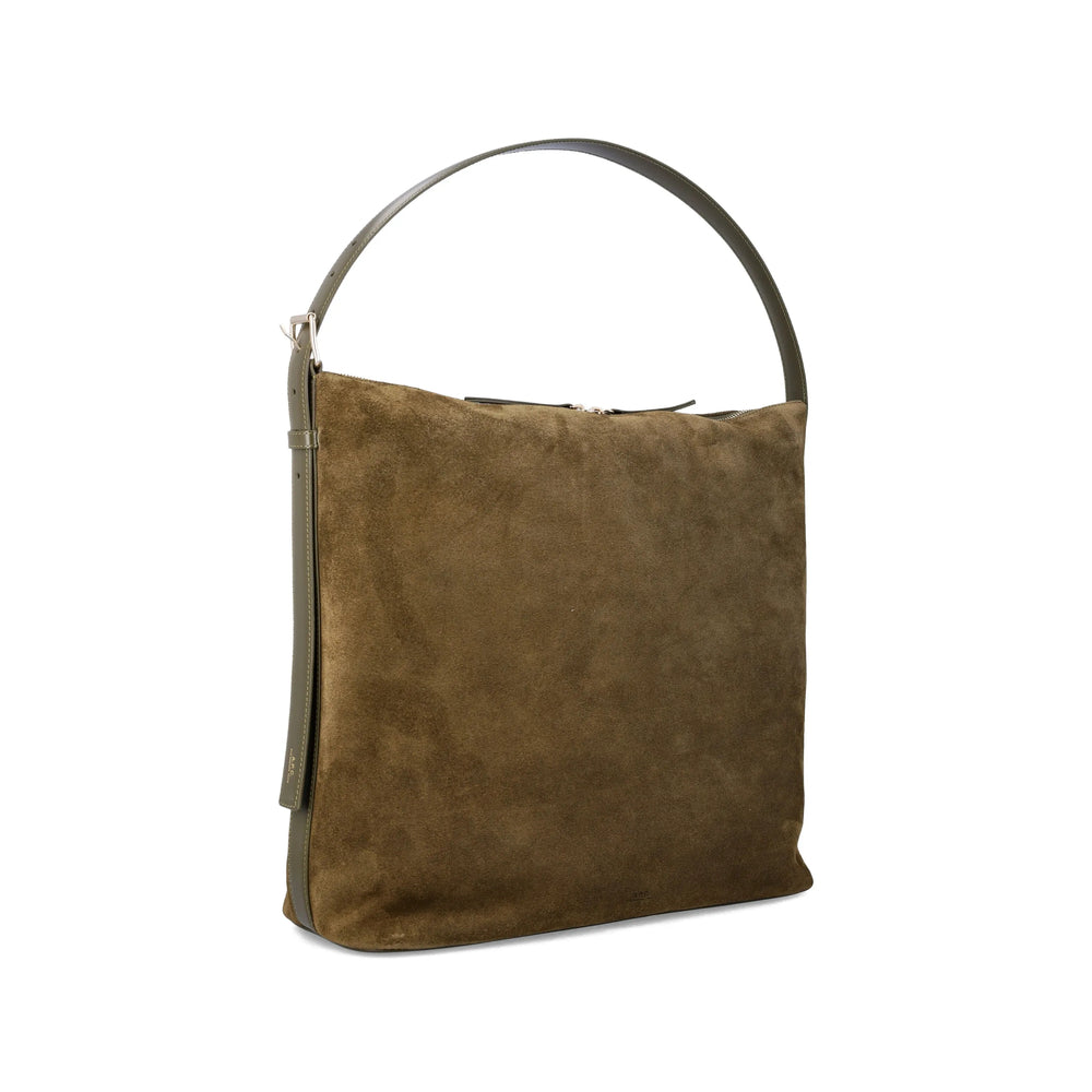 Brown Top Zip Tote Bag