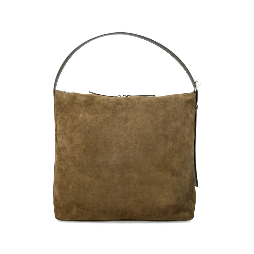 Brown Top Zip Tote Bag