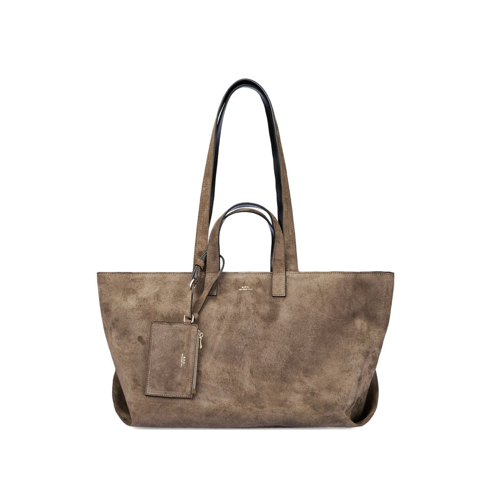 Beige Top Handle Bag With Zip Pocket