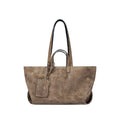 Beige Top Handle Bag With Zip Pocket