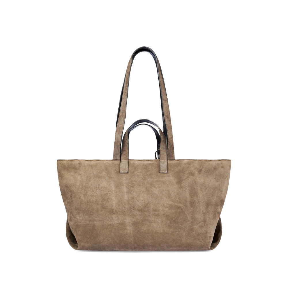 Beige Top Handle Bag With Zip Pocket