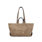 Beige Top Handle Bag With Zip Pocket