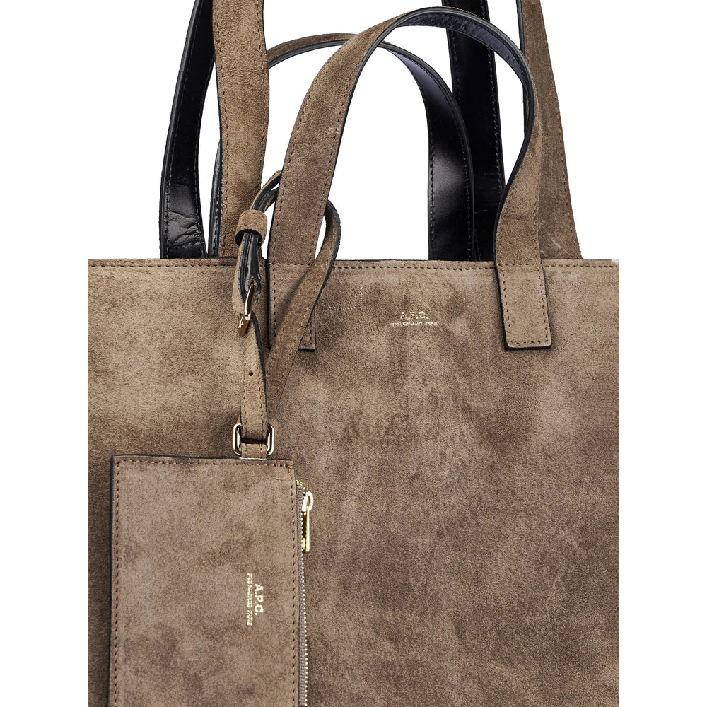 Beige Top Handle Bag With Zip Pocket