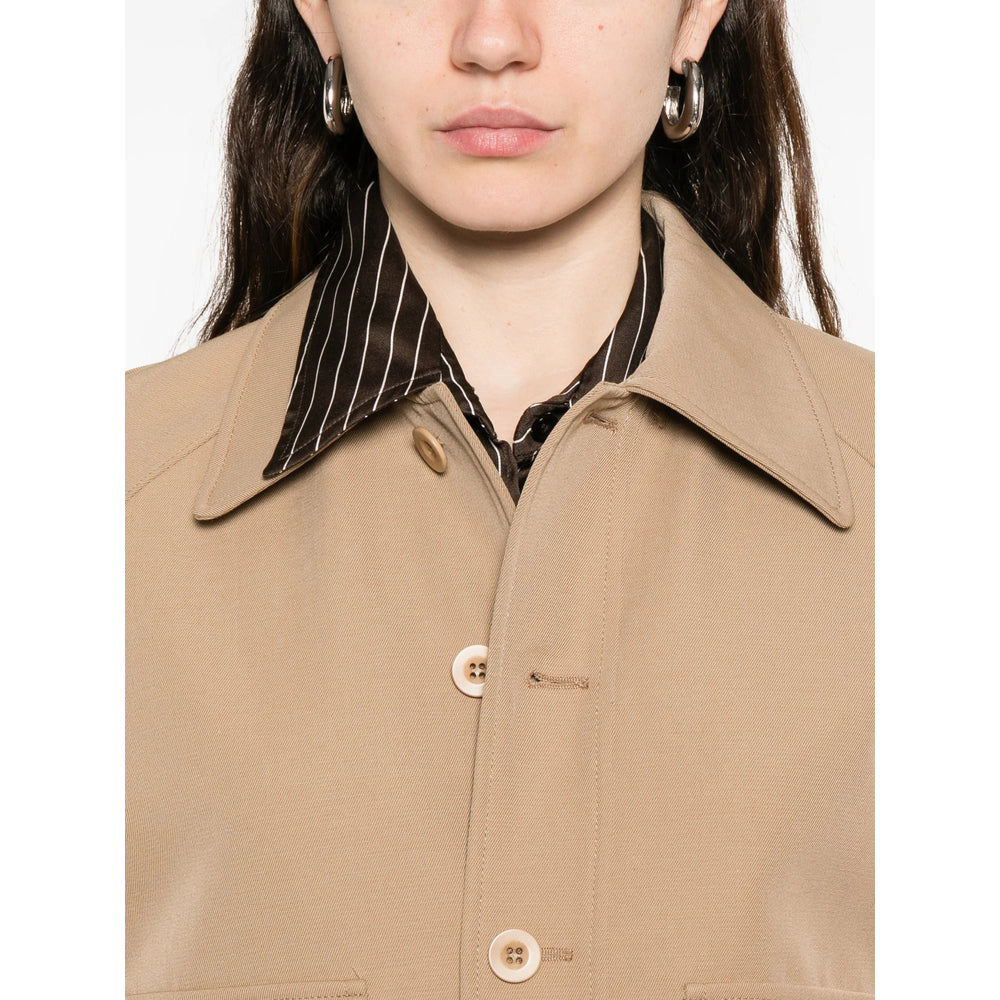 Beige Point Collar Outerwear
