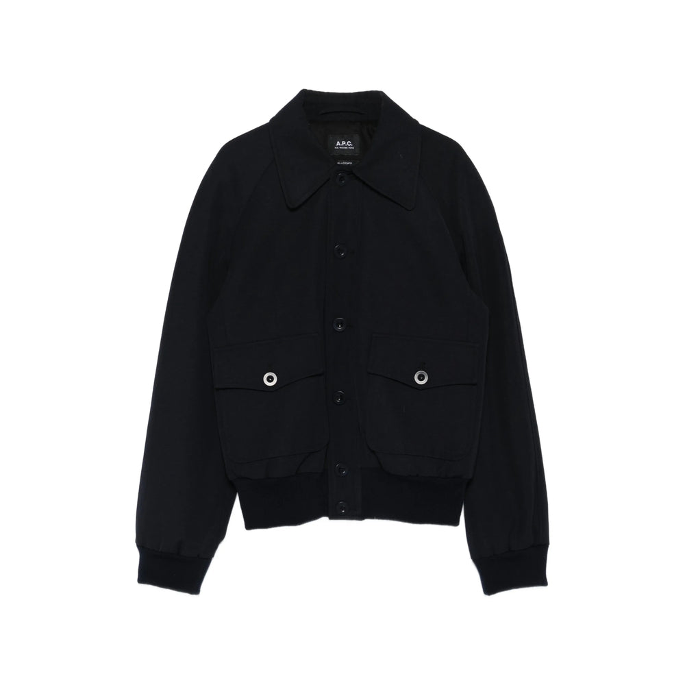 Navy Blue Outerwear With Patch Pockets