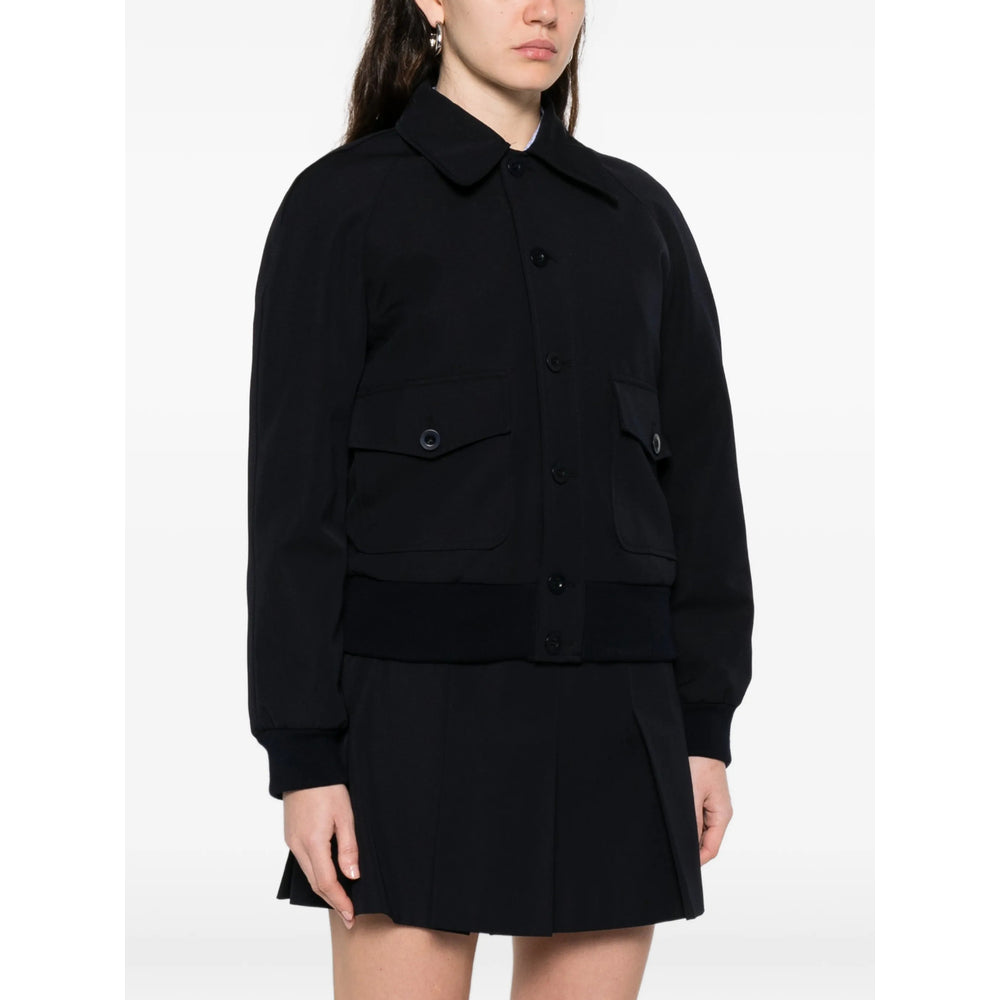 Navy Blue Outerwear With Patch Pockets
