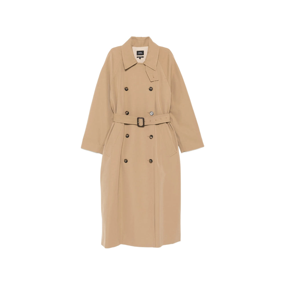 Beige Double Breasted Rainwear With Belt