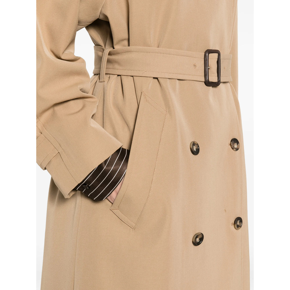 Beige Double Breasted Rainwear With Belt