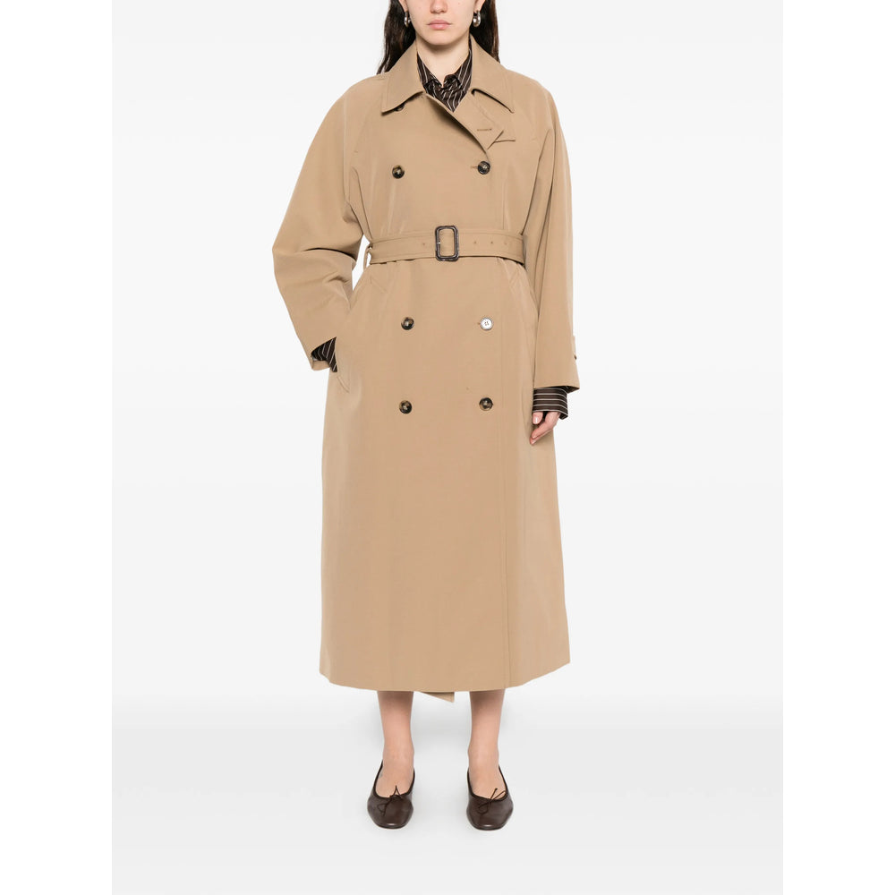 Beige Double Breasted Rainwear With Belt