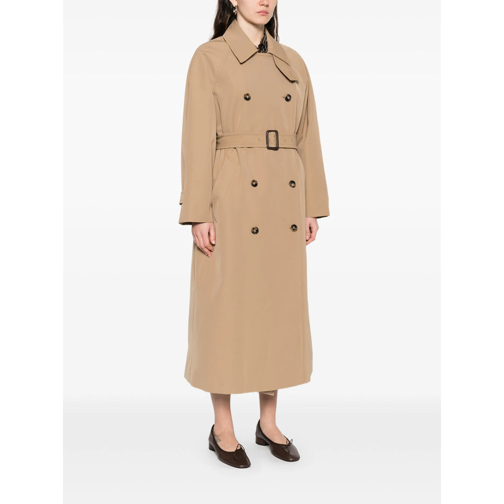 Beige Double Breasted Rainwear With Belt