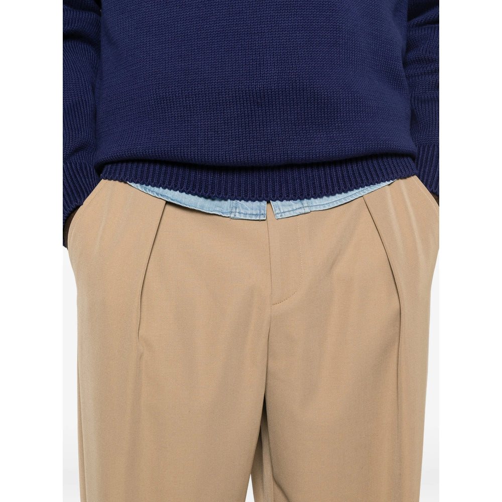 Beige Front Pleats Trousers
