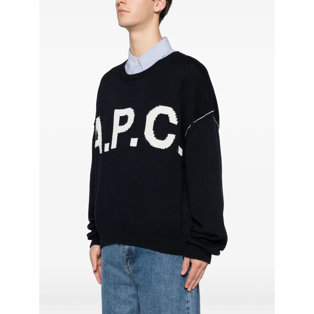 Blue Round Neck Sweater With Logo