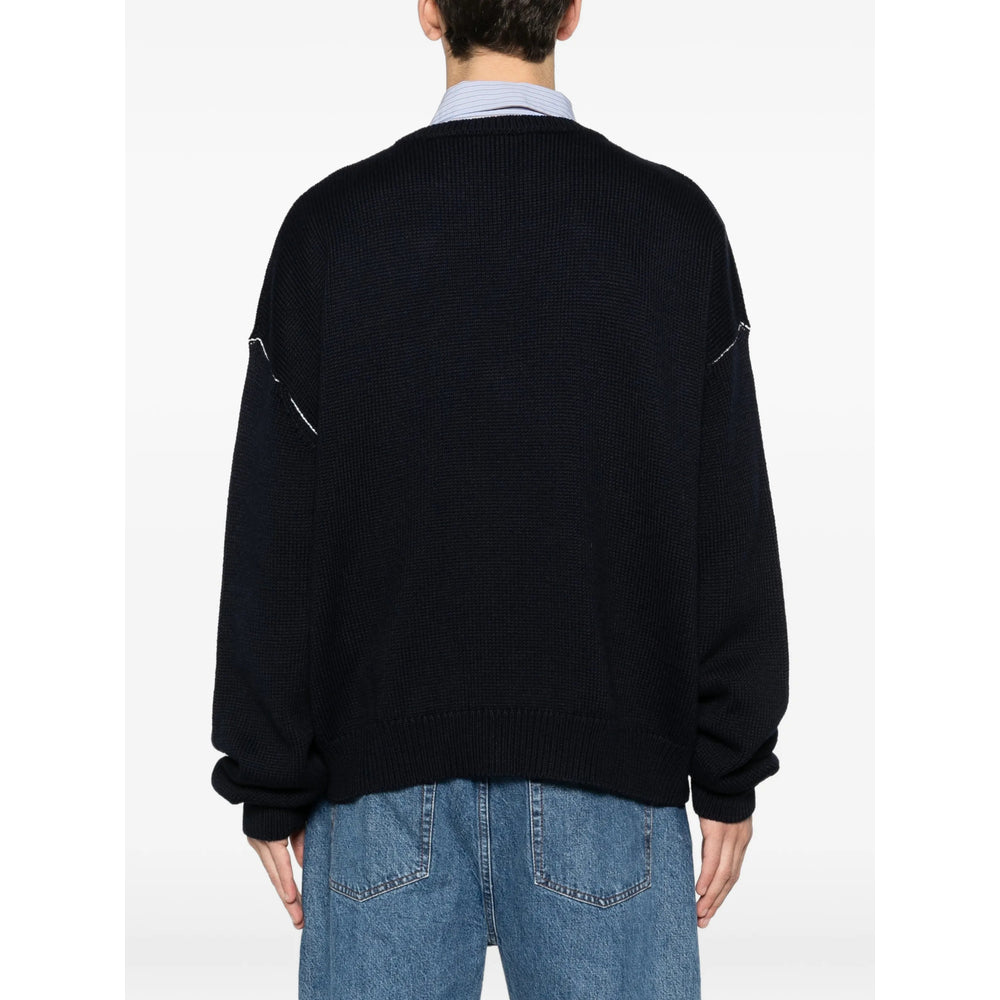 Blue Round Neck Sweater With Logo