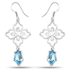 12.82 Carat Genuine Swiss Blue Topaz .925 Sterling Silver Earrings