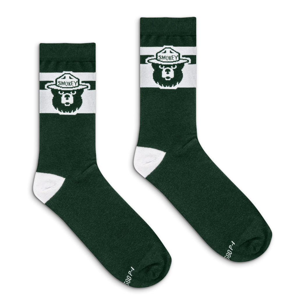 Smokey Bear Mascot Novelty Crew Socks - Green/White