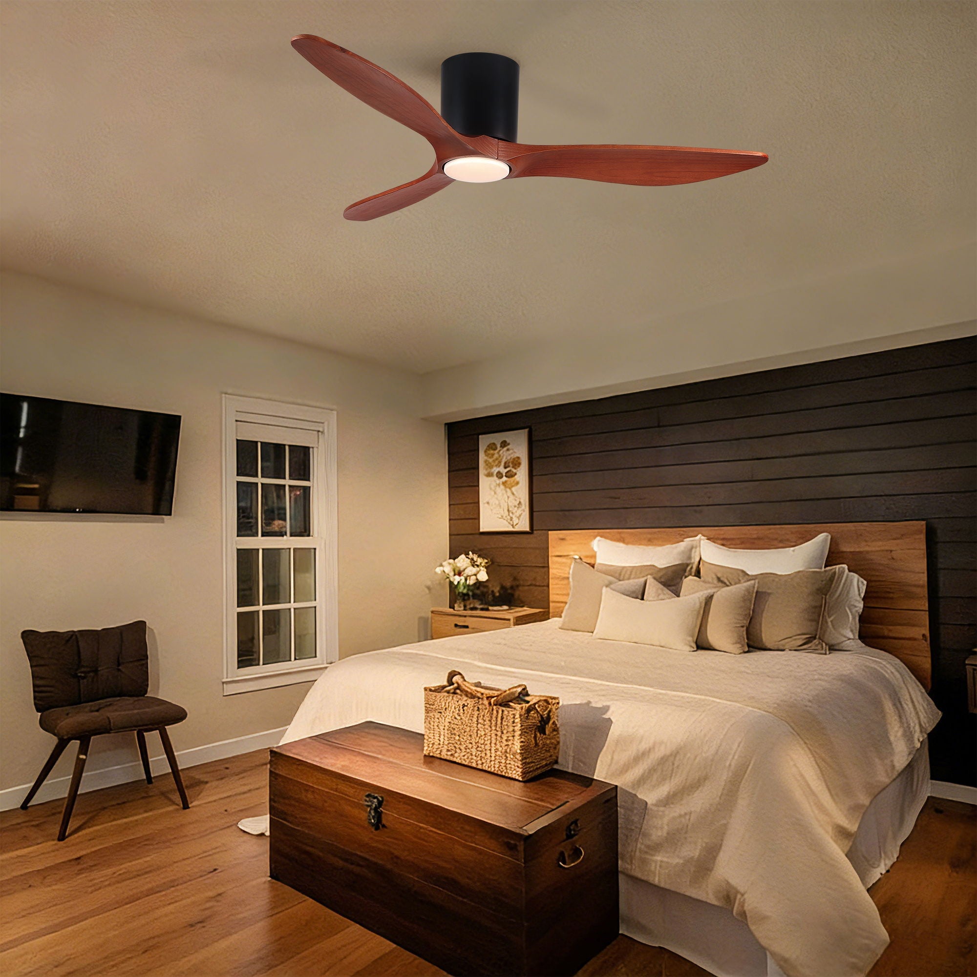 Low Profile Flush Mount Ceiling Fan With Light And - Matte Black