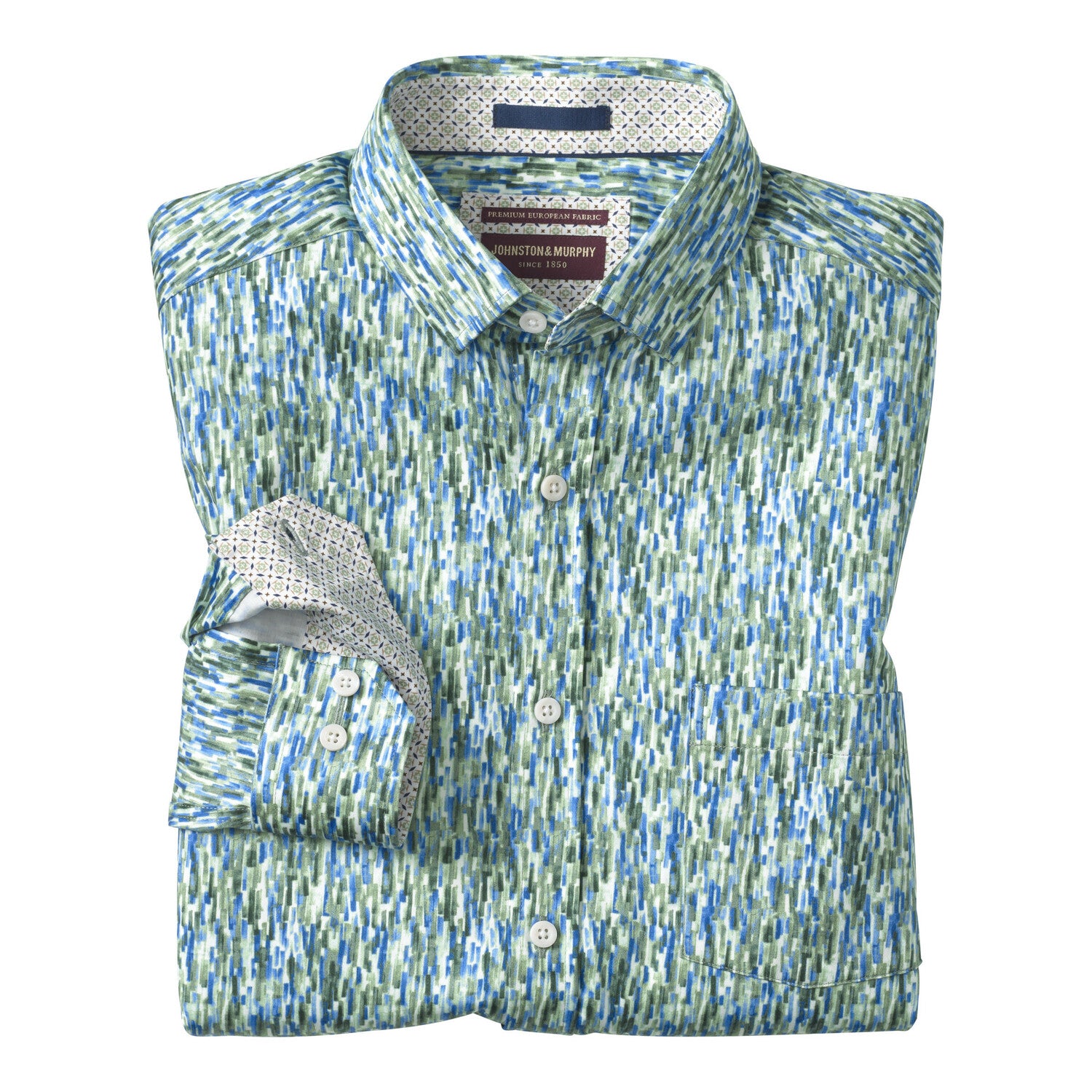 Logan Printed Long-Sleeve Shirt // Green/Blue Brush Stroke
