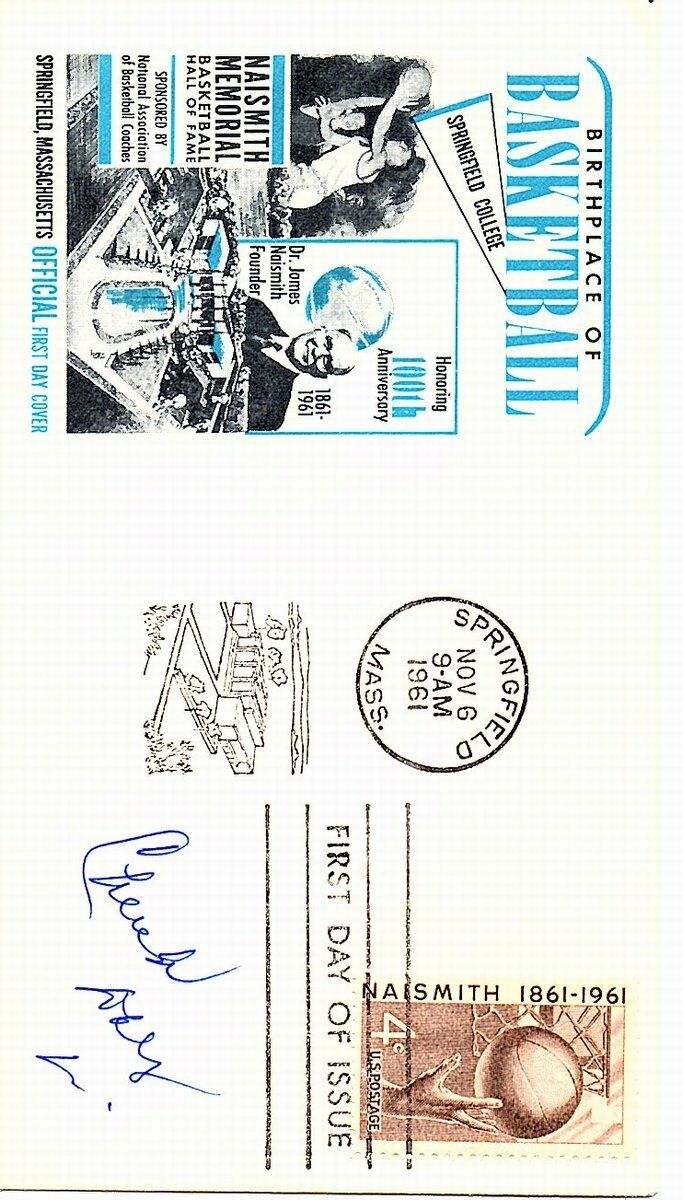 Chuck Daly Autographed/Signed 1961 Naismith HOF FDC First Day Cover JSA 126739