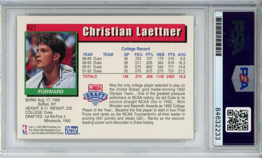 1993 Skybox NBA Hoops Rookie #421 Christian Laettner Timberwolves PSA/DNA