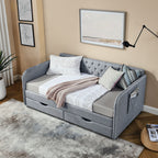 Daybed With Trundle And Storage Drawers, Flat Arms With Pocket