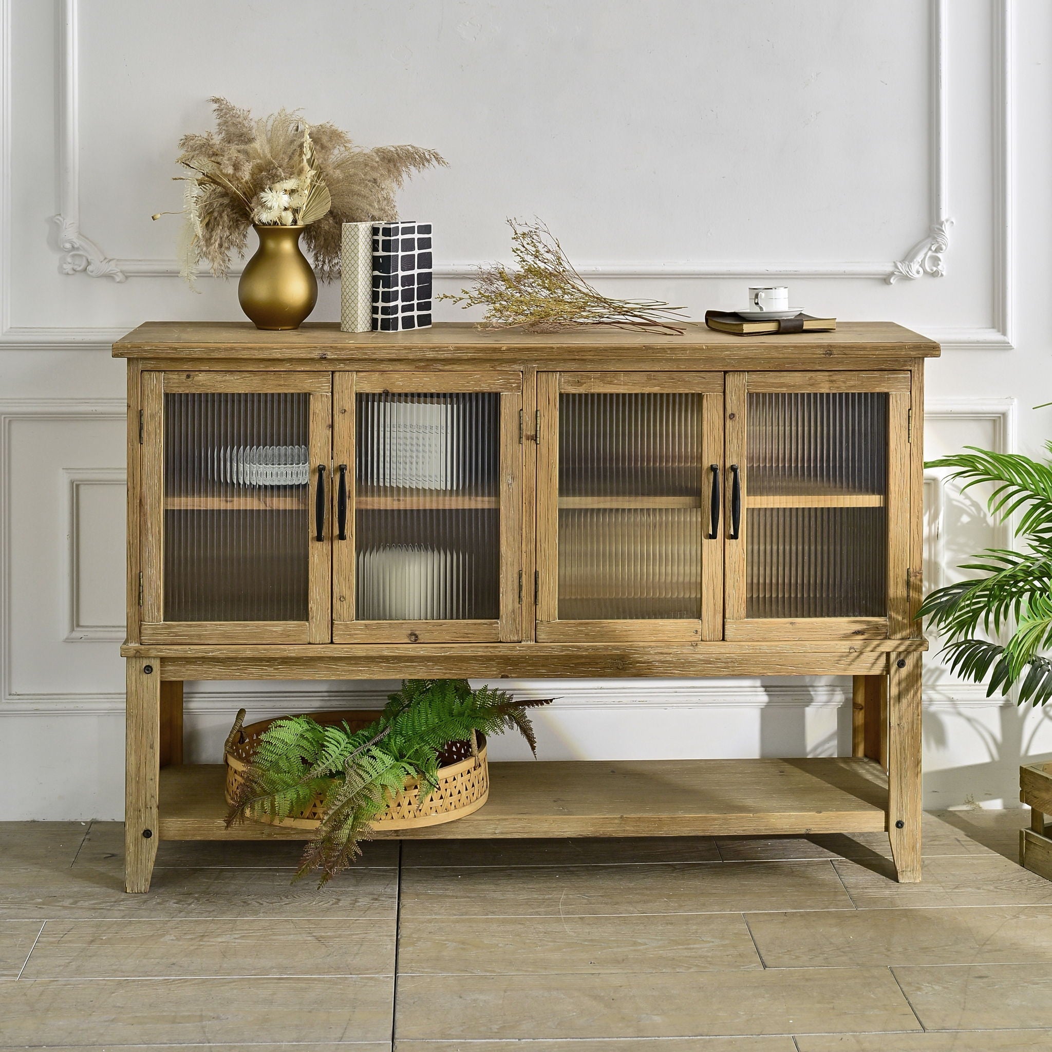 Rectangle Accent Sideboard Cabinet With Storage Shelf - Natural Wood