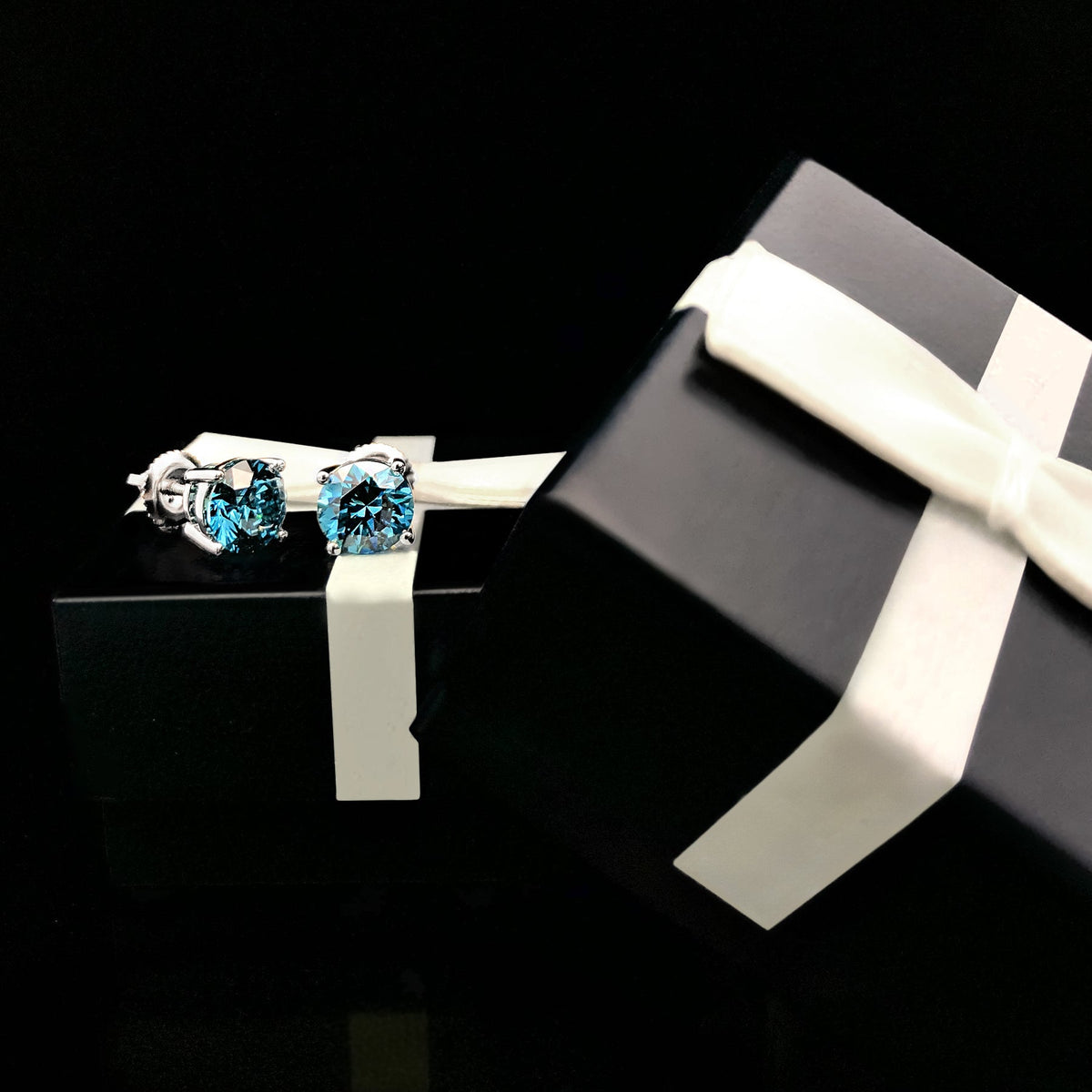 14K Gold Blue Lab Grown Diamond Stud Earrings with Screw Backs