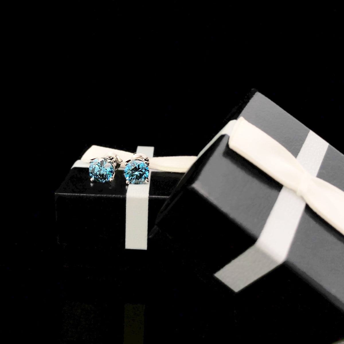 14K Gold Blue Lab Grown Diamond Stud Earrings with Screw Backs