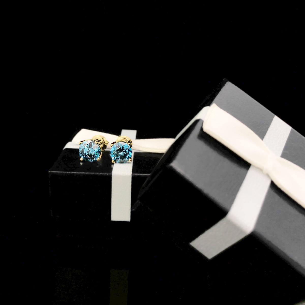 14K Gold Blue Lab Grown Diamond Stud Earrings with Screw Backs